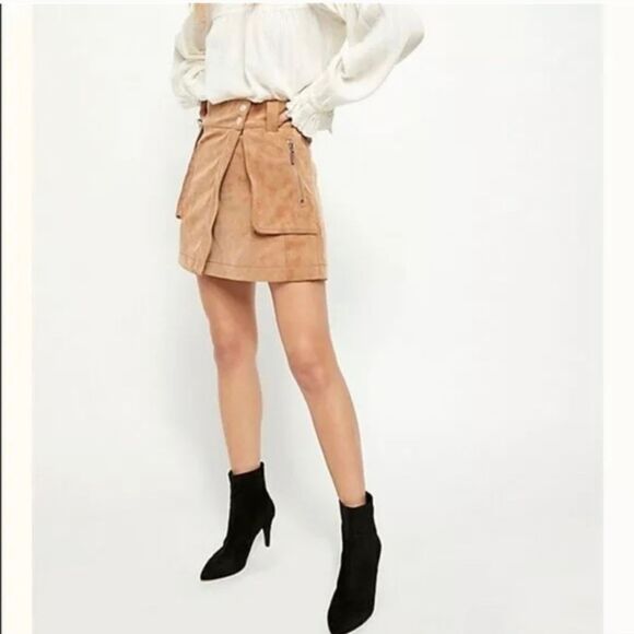 Free People Dresses & Skirts - Free People Carson Utility Faux Leather‎ Wrap Skirt women's size 2 tan festival